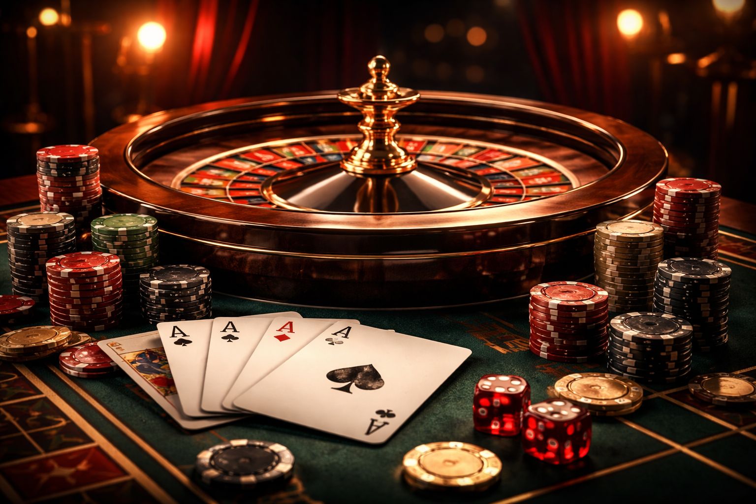 Una configuración pulida de mesa en vivo en la plataforma Eluke con cartas, elementos de ruleta y una atmósfera premium de casino en línea.
